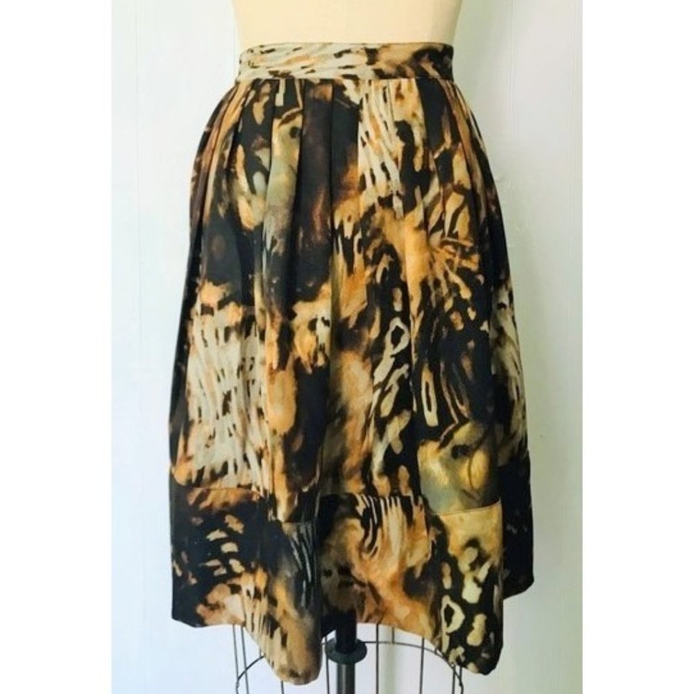 CHELSEA & THEODORE BROWN GRAY MUSTARD ABSTRACT WATERCOLOR FULL SKIRT 12